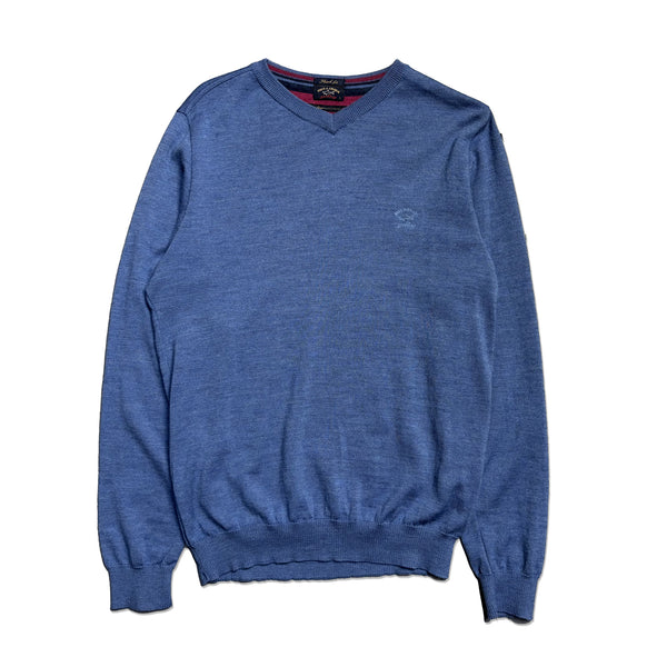 Vintage Paul & Shark Yachting Embroidered Branding Blue V Neck Sweatshirt circa 2000's