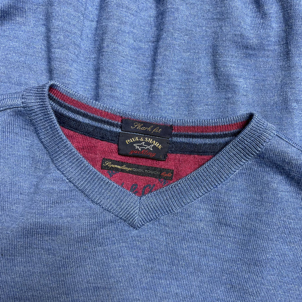 Vintage Paul & Shark Yachting Embroidered Branding Blue V Neck Sweatshirt circa 2000's