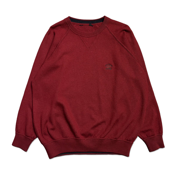 Vintage Paul & Shark Yachting Embroidered Branding Burgundy Crewneck Sweatshirt circa 1990's