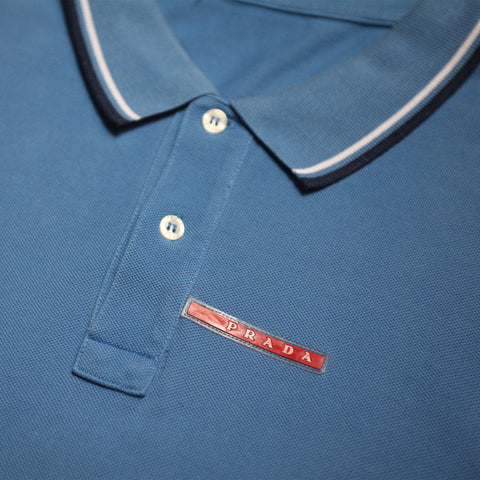 Vintage Prada Sport Sky Blue Short Sleeve Polo Shirt circa early 2000's