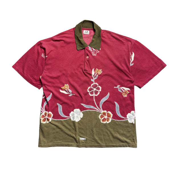 CP Company Ideas From Massimo Osti Floral Print Pink Polo Shirt circa 1980's
