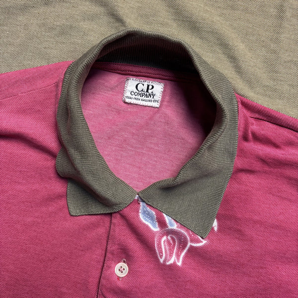 CP Company Ideas From Massimo Osti Floral Print Pink Polo Shirt circa 1980's