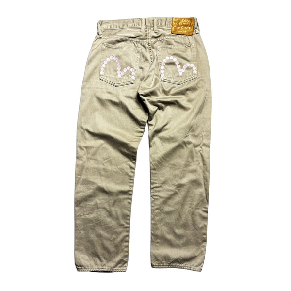Vintage Evisu Fairway Made In Japan Tan Embroidered Jeans circa 1990s