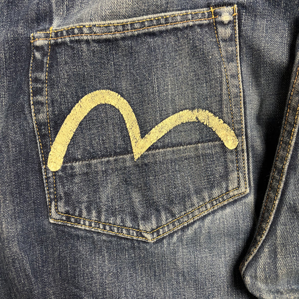 Vintage Evisu Made In Japan Black & White Painted Gull Denim Jeans circa 1990's