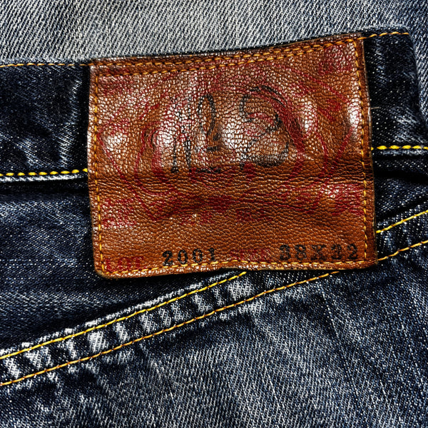 Vintage Evisu Made In Japan Black & White Painted Gull Denim Jeans circa 1990's