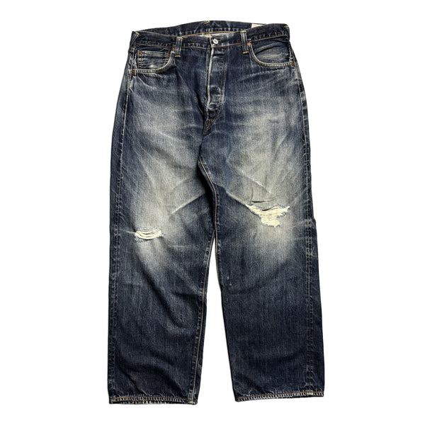 Vintage Evisu Made In Japan Black & White Painted Gull Denim Jeans circa 1990's