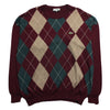 Vintage Chemise Lacoste Burgundy V-Neck Pattern Knit Jumper circa 1980's