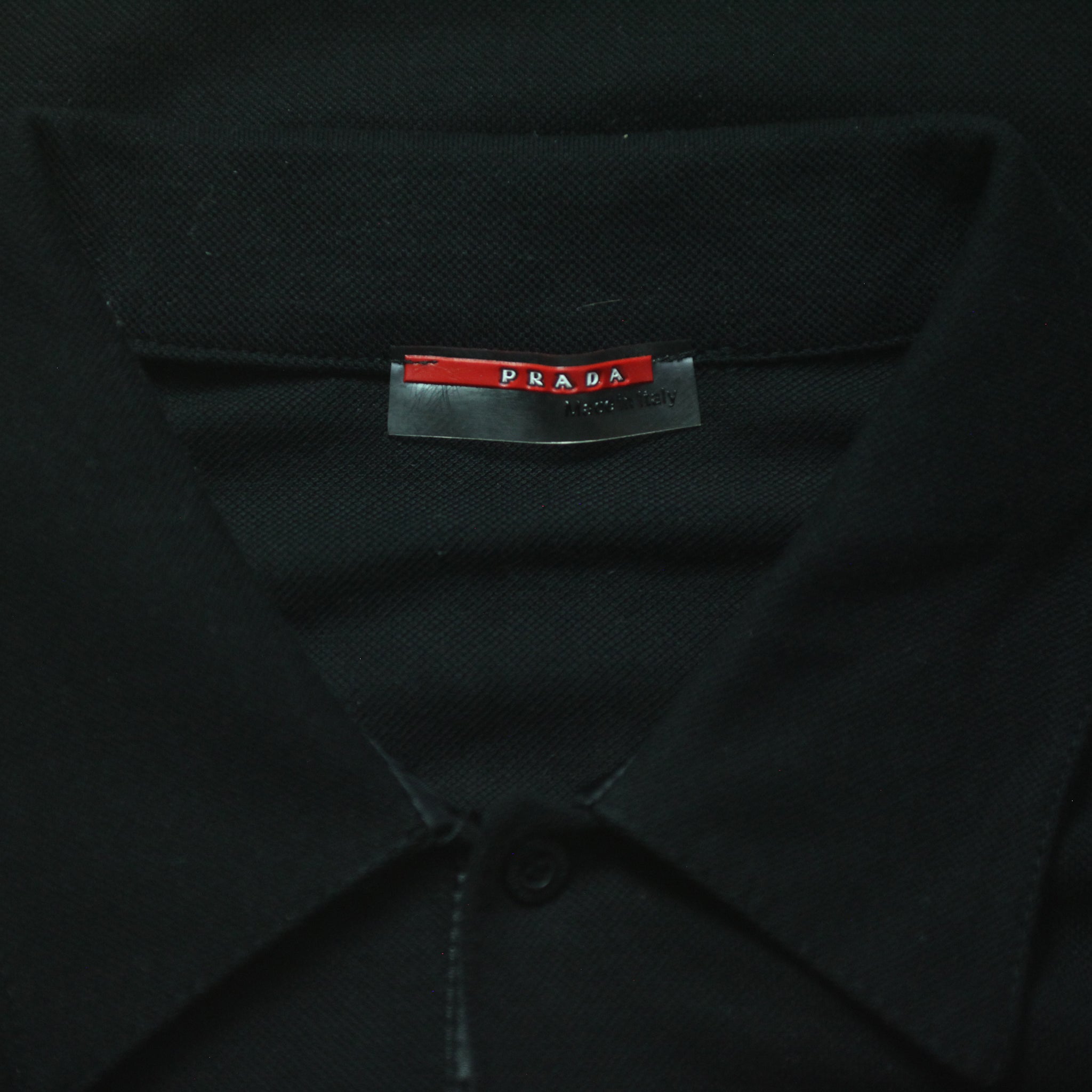 トップス 00s archive prada rubber polo shirt Prada Black Rubber Logo Short Sleeved Polo - Double Extra