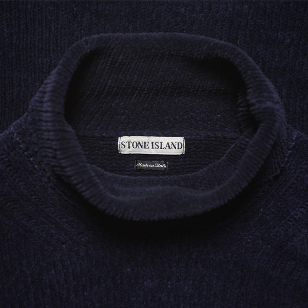 Stone Island AW 1997 Navy Roll Neck Chenille Knit Jumper