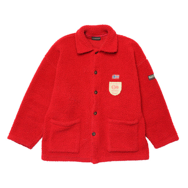 Napapijri Red Full Button Sherpa Fleece circa 1990's