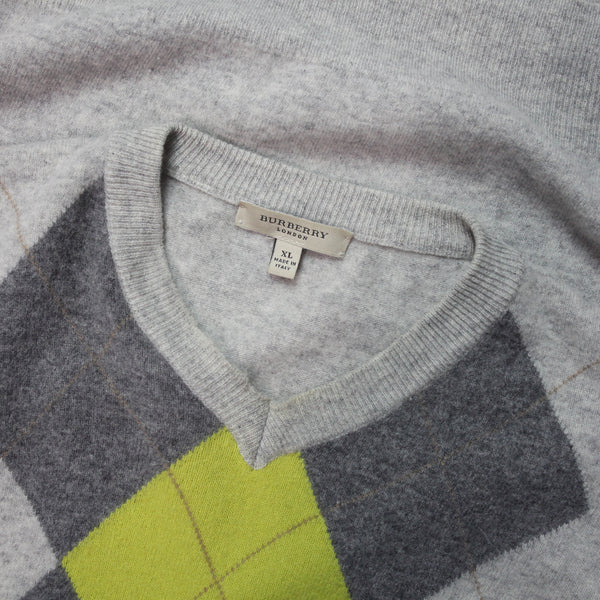 Vintage Burberry London Argyle V Neck Knit circa 2000's
