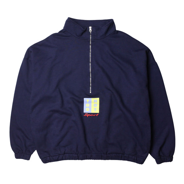 TOO HOT Stripes Navy Garment Dyed 1/2 Zip Sweatshirt