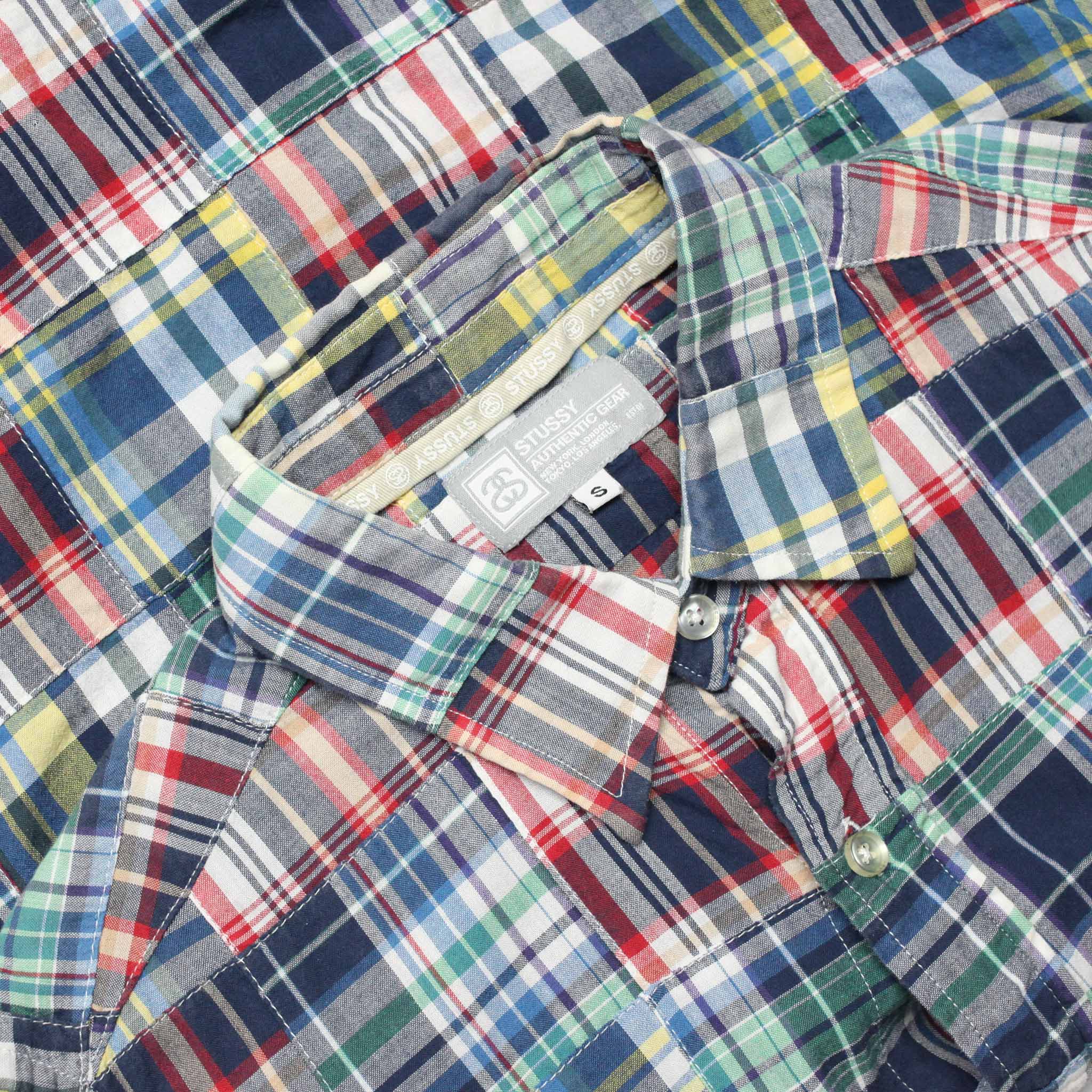 トップス 90s OLD STUSSY putchwork check shirt old stussy 90s short-sleeved shirt, check shirt, vintage